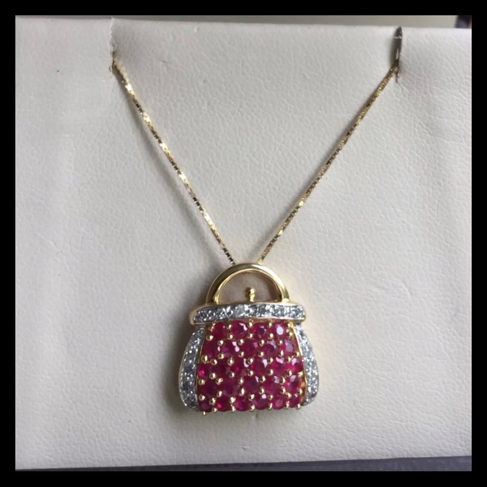 ❌SOLD❌ 14k Ruby & Diamond PURSE Necklace - Picture 3 of 17